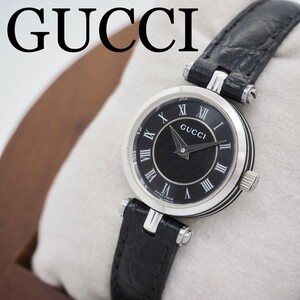 693【美品】GUCCI グッチ時計　レディース腕時計　ブラック　サイドライン