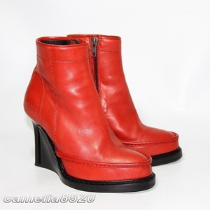 アンドゥムルメステール ウェッジソール ショートブーツ レッド レザー 35 約22.5cm 美品 使用僅か ANN DEMEULEMEESTER Stiletto Wedge