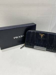 【PRADA プラダ】 1M0506 ラウンドジップウォレット ナッパゴーフル 長財布 ブラック レザー ラグジュアリー 2409oki k