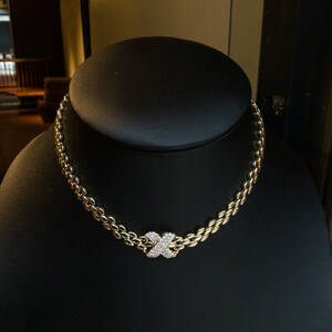 F2343【BRAND CLUB HILTON OSAKA】天然絶品ダイヤモンド０．９５ct 最高級18金無垢セレブリティネックレス 長さ41cm 重量43.1g 幅8.0mm