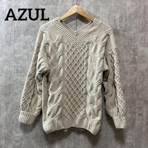 AZUL アズールバイマウジー　シェニールケーブルVネックニット 長袖　セーター　S