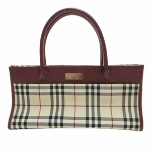 バーバリー BURBERRY ハンドバッグ ノバチェック レザー キャンバス ベージュ 赤 レッド IBO52