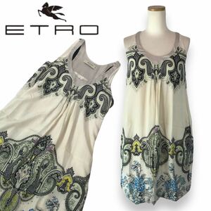 n249 ETRO エトロ シルク ノースリーブ ワンピース チュニック ドレス ペイズリー柄 silk100% 38 イタリア製 レディース 正規品