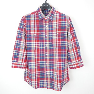 SOPHNET. ソフネット 3/4 SLEEVE MADRAS CHECK WORK SHIRT コットン 7分袖 マドラスチェック ワークシャツ RED M