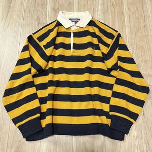 ★レア★90s ビンテージ TOMMY HILFIGER トミーヒルフィガー 長袖 ニット ポロシャツ セーター ボーダー 厚手 メンズ サイズL 古着 R-5343