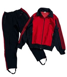 70s〜80s ヴィンテージ 西ドイツタグ ■ adidas アディダス ■トレフォイルワッペン パンツジャージ セットアップ 上下 レッド×ブラック 