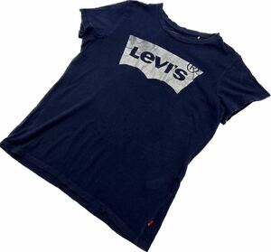 LEVIS ☆ 春夏に最適◎ ネイビー シルバーロゴ◎ 半袖 Tシャツ レディース M 大人カジュアル タウンユース アウトドア リーバイス■EB243