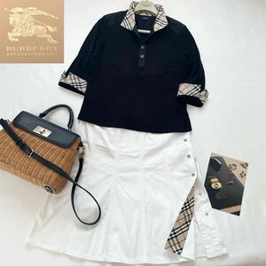 ★大きいサイズ★バーバリー★BURBERRY 5・44/13号/XL-3L メガチェックコンビリブカットソー&ラップ風スカート 旅行 おでかけ 夏コーデ♪