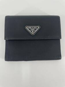 【2】PRADA プラダ 財布 ナイロン 黒 三角プレート ブラック 三つ折り財布 ウォレット 中古