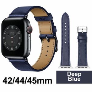 ★新品★ Apple Watch バンド 合皮 42/44/45mm ディープブルー 未使用品