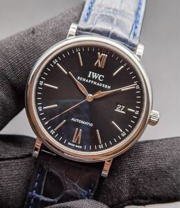 中古美品 IWC インターナショナルウォッチカンパニー ポートフィノ IW356502 ブラック文字盤 デイト SS ステンレス メンズ 自動巻き 腕時計