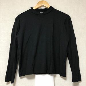 (k) ISSEY MIYAKE イッセイミヤケ PERMANENTE モックネック ショート丈 トップス ウール&シルク 長袖 カットソー サイズ2 黒 ブラック 