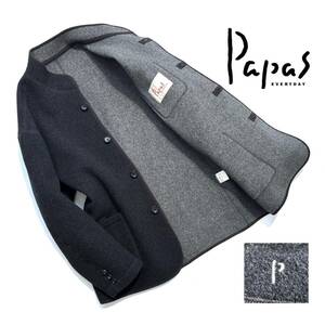 最高級【定価7万】Papas パパス ダブルフェイス スタンドカラージャケット M (L相当) コート【Pロゴ刺繍】保温性抜群 日本製