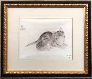 【真作】藤田嗣治　「親子猫」　版画　限定300部　●世界的巨匠の版画　【正光画廊】