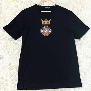 未使用級/XXLサイズ●DOLCE&GABBANA 半袖 Tシャツ ドルチェアンドガッバーナ ストレッチ素材 ロゴ キング クラウン 黒 ブラック 58 3L