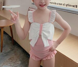 子供 スクール水着 女の子 キッズ ワンピース水着 リボン結び 可愛い フリル おしゃれ レオタード 海 ピンク 温泉 プール 2XL