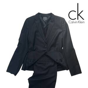 09T045☆ Calvin Klein ブラック 総裏 パンツスーツ セットアップ 上下 テーラードジャケット スラックス L