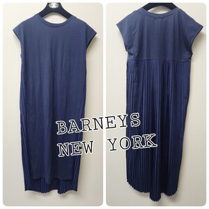 バーニーズニューヨークプリーツワンピ美品★ネイビー★BARNEYS