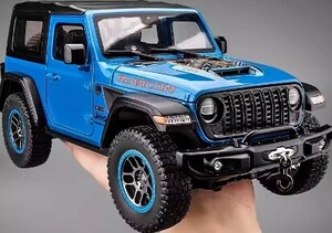 ★BIGサイズ★特大 ブルー ジープラングラー 車 モデル 1:18 駆動式 オフロードカー 光る モデルシミュレーション 合金 0777