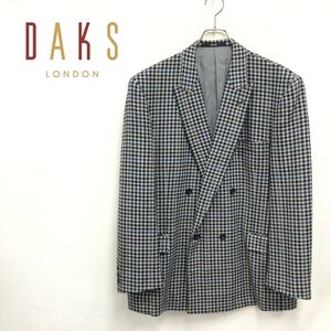 1O2166-K◆日本製 DAKS ダックス ダブルテーラードジャケット◆ブラック系 千鳥 背抜き ウール キレイめ 紳士 フラップポケット