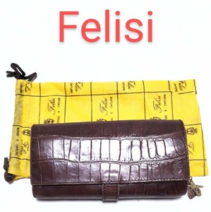 【保存袋付き★】Felisi クロコ型押しレザー長財布/茶◆3005 コロコロ☆フェリージ (7)