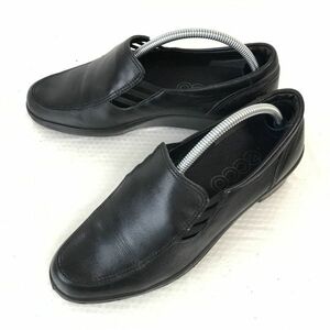 Made in Japan★ecco/エコー★本革/ヴァンプシューズ/スリッポン/ローファー【22.5EEE/黒/BLACK】ビジネス/dress shoes◆D-37