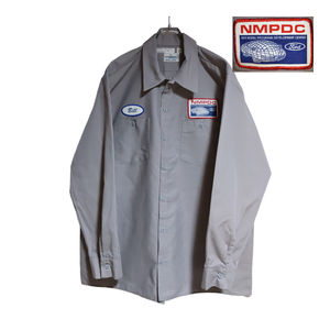 USA製 worklassics 長袖ワークシャツ size XL グレー ゆうパケットポスト可 胸 ワッペン NMPDC Ford 古着 洗濯 プレス済 947