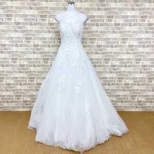 1円 ウエディングドレス Annie Bridal 白 ロングトレーン 送料確認お願いします レースたっぷりボリュームスカート 中古０５１２９