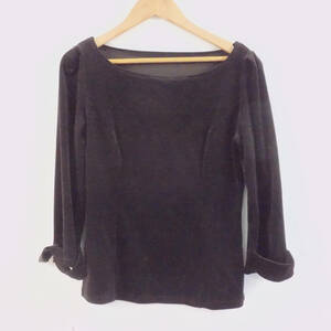 美品 VELOUR NOIR by FOXEY NEW YORK フォクシー 33803 シャーロット トップス 38(S) リボン ベロア レディース AM5141A2