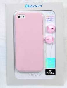 ♣　iPhone5c◆Bluevision イアホンパッド付ハードケース Peach◆978y ♣