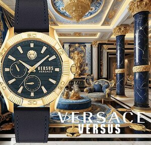 新品 ヴェルサーチVERSACE ヴェルサス ブルー＆ゴールド VERSUSヴェルサーチェ 本物 50m防水 腕時計 イタリアンブランド 激レア