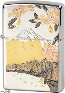 ZIPPO ジッポー 和風デザイン ライター シルバー 電鋳板 富士山桜 和柄 高さ55mm×幅38mm×奥行き13mm