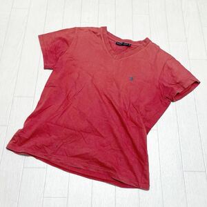 和329★ RALPH LAUREN ラルフローレン 半袖 Tシャツ Vネック M レッド レディース