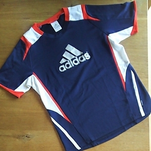 ｓ079 良品！男の子も女の子も！■adidas■ アディダス CLIMACOOL サイズ160 濃紺系 ゲームシャツ 半袖Tシャツ おてがる版205円発送