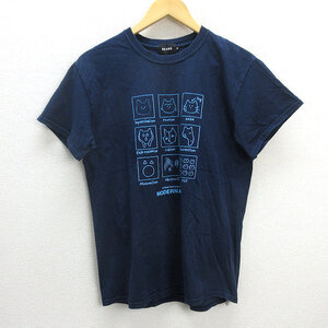 G■ビームス/BEAMS プリントTシャツ/猫 コットン【M】紺/men