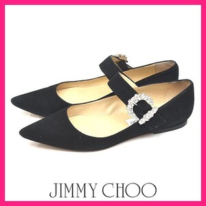 ジミーチュウ/ジミーチュー JIMMY CHOO ビジュ バックル ベルト スエード パンプス ブラック 黒 38.5(約25-25.5cm) sh24-1382