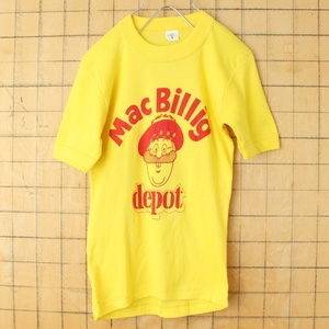 70s 80s EURO Mac Billig depot プリント Tシャツ 半袖 イエロー レディースXS相当 キッズサイズ 子供服 ヨーロッパ古着