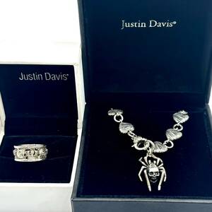 ◎【売り切り】1円 JUSTIN DAVIS ジャスティンデイビス CHARLOTTE ネックレス MY LOVE リング セット SV925 総重量約97.9g 蜘蛛 箱付 ◎