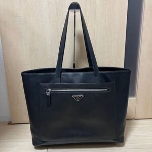 PRADA プラダ 2VG052 サフィアーノ レザー ハンドバッグ トートバッグ ブラック 三角ロゴ