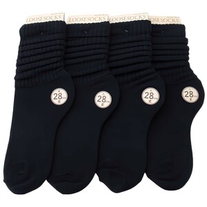 [4足セット] ルーズソックス 紺 28cm丈 綿混素材 レディース サイズ 23-25cm LOOSE SOCKS