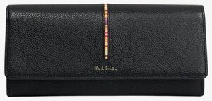 未使用 ポールスミス 長財布 レザー ブラック マルチストライプ 黒 レザー メンズ レディース Paul Smith 【中古】