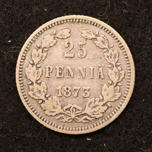 KM#6/ロシア影響下フィンランド 25 pennia銀貨（1873）1.27g, 16.0mm[E3837]コイン