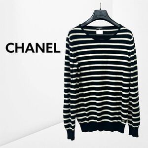 高級 CHANEL シャネル 08A P33571K00851 カシミヤ100% ココマーク ロゴプレート付き ボーダー ニット セーター レディース