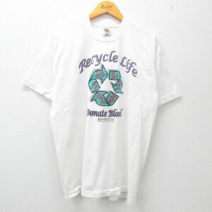 XL/古着 半袖 ビンテージ Tシャツ メンズ 00s リサイクルライフ 献血 赤十字 レッド 大きいサイズ クルーネック 白 ホワイト 23apr17 5OF