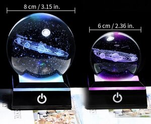 OHJ3510☆LED 天体 クリスタルボール 3Dボール レーザー彫刻 月 火星 土星 木星 太陽 地球 天文 USBケーブル ライト