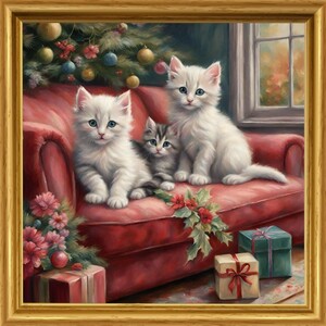 猫　花　クリスマスツリー　イラスト　絵　絵画　インテリア Ｌ版サイズプリント ハンドメイド　NO64