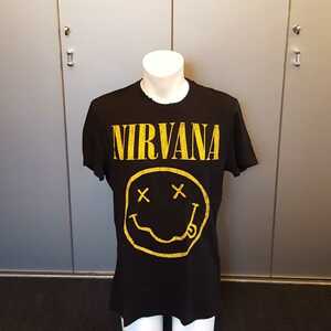 ★【美品】H&M　DIVIDED 半袖Tシャツ　ダメージ加工　プリントTシャツ　黒　黄色　NIRVANA