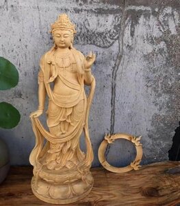 国内稀少★極上の木彫 仏教美術 精密彫刻 仏像 手彫り 極上品 大勢至菩薩像