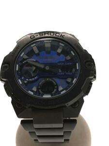 CASIO◆ソーラー腕時計_G-SHOCK/アナログ/ステンレス/BLU/BLK