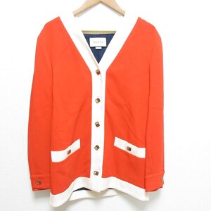 美品 GUCCI グッチ Contrast Detail Cardigan 裏地総柄 バイカラー カーディガン ジャケット 596871 サイズ36 オレンジ×クリーム ◆